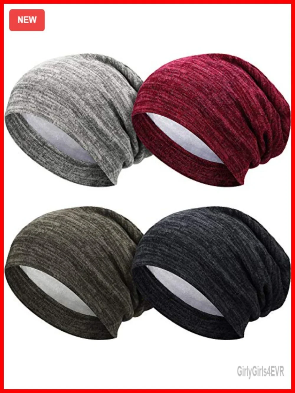 Satin Lined Slouchy Beanie Cap - Sleep Hair Cap for Women Men